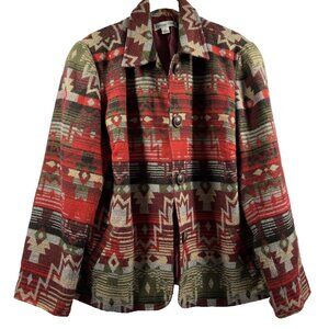 Coldwater Creek Women's Jacket 12 Aztec Wool Blend Long Sleeve Lined Button Up